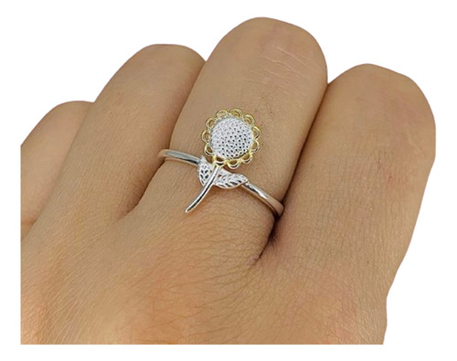 Anillo Flor Margarita De Plata Y Oro Ideal Mujer Ao 510