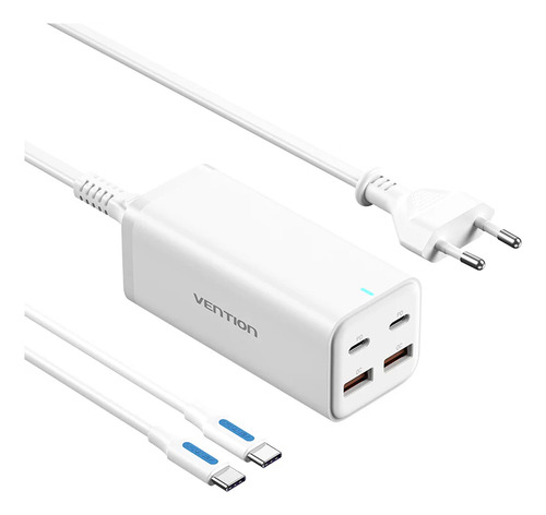 Cargador Enchufe Usb C Adaptador 4 Puertos 100w Pd Blanco Vention FBSWG