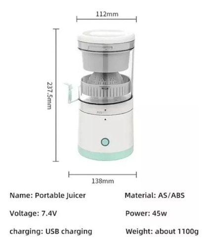 Exprimidor De Jugo Frutas Recargable Usb Portátil Extractor
