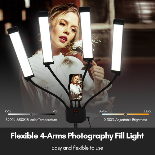 A Luz Led De Vídeo Ible De 4 Brazos Con Soporte Y Bolsa For