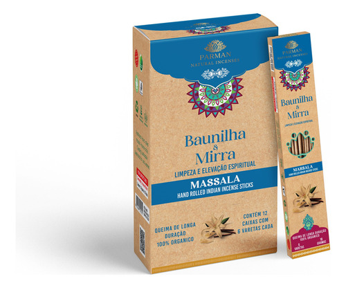 Incenso Organico Baunilha & Mirra Parman C/ 12 Caixas