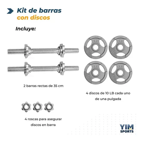 Kit De Mancuernas Lb 2 20 Lb X4 Discos 10 +2