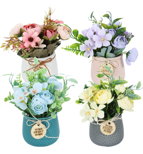 Stfxmy Plantas De Flores Artificiales - Paquete De 4 Mini Pl