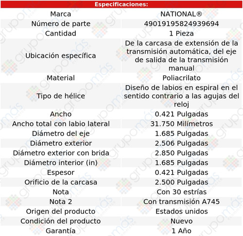 Retén Transmisión National D300 Pickup 68 A 74