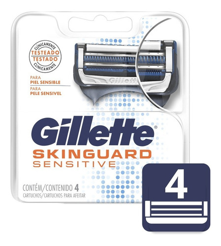 Cartuchos Para Afeitar Gillette Skinguard Sensitive X 4 Uds