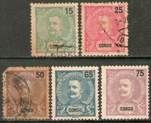 Congo Portugués (col. Portuguesa) 5 Sellos Rey Carlos 1903