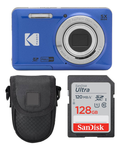 Kit Cámara Kodak Pixpro Fz55 Azul Funda Memoria 128gb