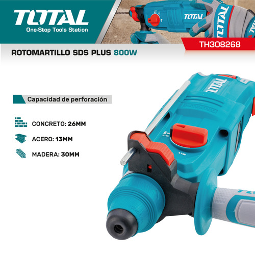 Rotomartillo Taladro Percutor 800w Sds Plus 13mm Total Color Turquesa Frecuencia 50/60