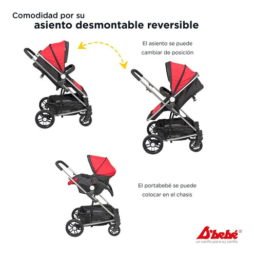 Carriola De Bebe Crown Portabebe Base De Carro Bambineto Capacidad de la carriola Individual Color Rojo Color del chasis Plateado