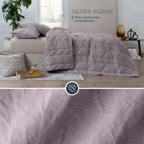 Edredón Capitonado De Lujo King Size Xl + Fundas Esquimal Color Lavanda Diseño de la tela Trenzado