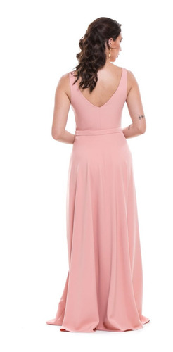 Imagem 4 de 7 de Vestido Festa Crepe Encorpado Longo Rodado Rosé Rosa Claro