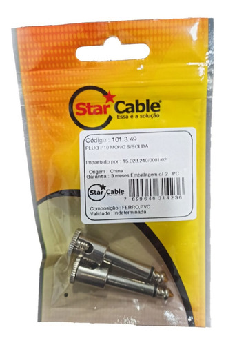 Kit 10 Plugs Star Cable Mono Sem Solda