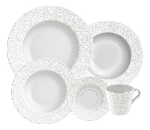 Juego de vajilla de porcelana Alicia de Tramontina, 20 piezas, color blanco liso