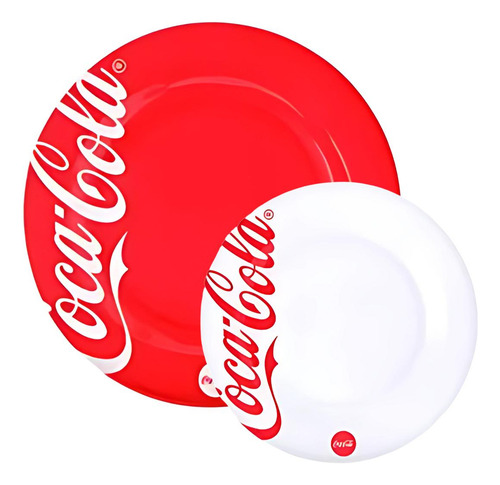 Kit 4 Prato Raso Coca Cola Refeição Sobremesa Personalizado Cor Meio A Meio