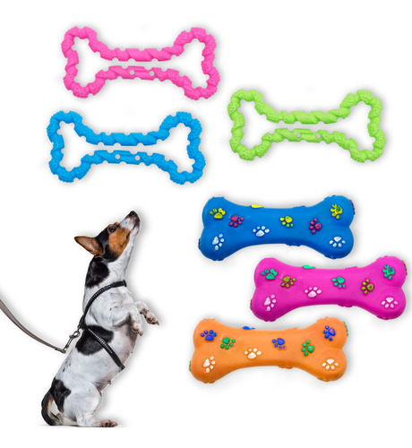 Imagem 3 de 6 de Kit Mordedor Osso Borracha E Sonoro P/ Cachorro 6un Diverti