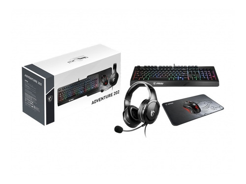 Imagen 1 de 6 de Kit Gamer Msi Adventure 202 Teclado Rgb Mouse Auricular Pad