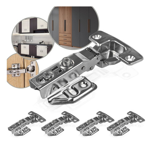 Kit 4 Dobradiça Aço Inox Reta Pistão Amortecedor 35mm Slow