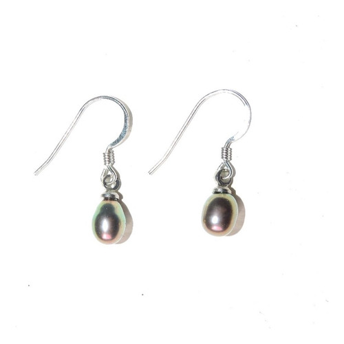 2 Aretes Perla Cultivada 7 Mm Negro Gota Gancho