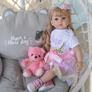24 Inch Toddler Reborn Dolls Girl Blonde Curly Life Reb...