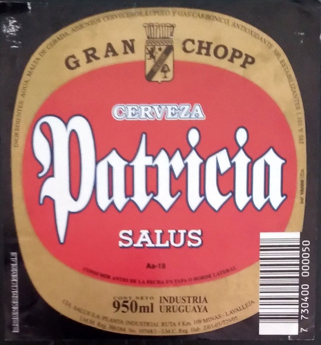 Eb+ Antigua Etiquetas De Cerveza Patricia (1989)