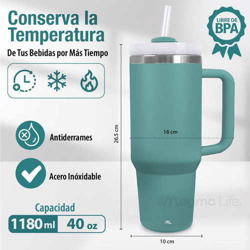 Magma Life Termo de Acero Inoxidable Premium de 1180 ml (40 oz) Mantiene Bebidas Calientes o Frías, Duradero, A Prueba de Fugas, Ideal para Viajes, Oficina y Llevar en el Auto (Aqua)