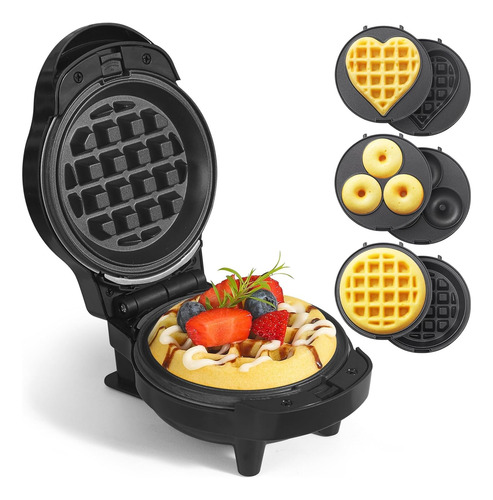 Mini Waffles Maker 3 En 1 Con 6 Placas Removibles, No Stick