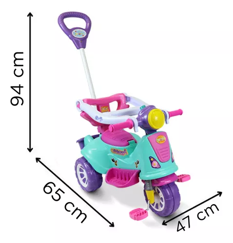 Triciclo Infantil com Guia Motoca Andador Avespa Pink Maral