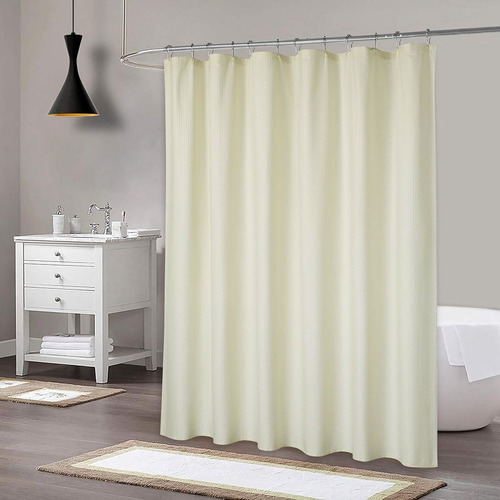 Cortina Baño Ducha 100% Impermeable Con Iman Y Forro - Color Marfil