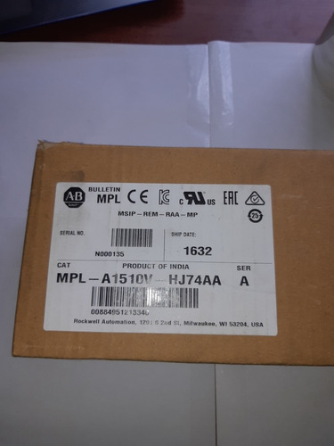 Allen Bradley Mpl-a1510v-hj74aa Ser A  Servomotor  Kinetix 