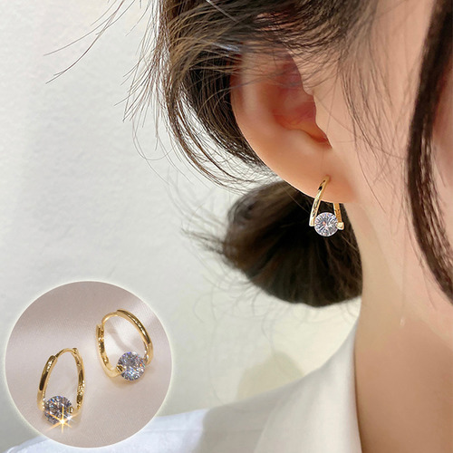 Pendientes En Forma De R Con Tachuelas Redondas De Diamante,
