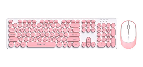 Keyboard Suit T-wolf Retro 2.4g Wide Mouse Combo Rosa