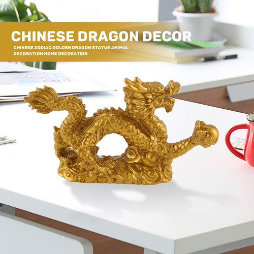 Estátua De Dragão Dourado Chinês Para Decoração De Animais H
