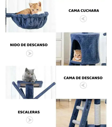 Rascador Para Gato Árbol Gimnasio Torre Todo En 1 Con Casa Azul