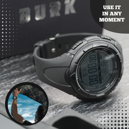 Imagen 5 de 8 de Reloj Deportivo Digital Burk 1025 Luz Led Cronometro Alarma! Color De La Malla Negro
