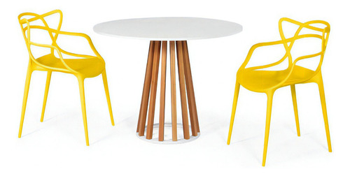 Mesa De Jantar Branca 100cm Talia + 2 Cadeiras Allegra Cor Amarelo