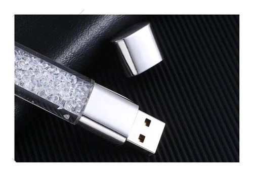 Usb Memoria Luz Led Cristal Con Piedritas 16 Gb Pendriver Color Azul Claro