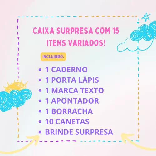 Caixa Surpresa Papelaria Kawaii 15 Itens + Muitos Brindes - Dupari