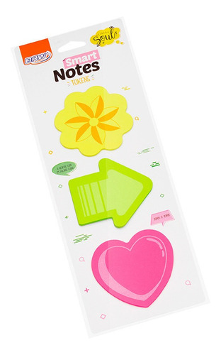Notas adesivas 70 x 70 mm 3 blocos x 25 folhas C/u em forma de sobrancelha Design de flores, flechas e corações