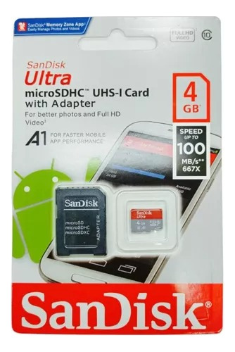 Memoria Micro Sd Sandisk 4gb Clase 10 C/adaptador