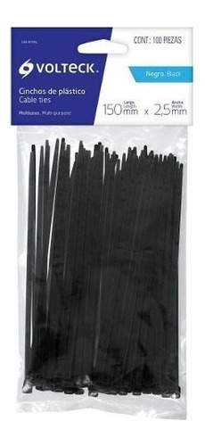 Precinto Plástico Negro Volteck 100und 2.5x150mm Cin-1815n
