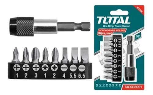 Juego De Puntas Taladro Atornillador 9 Pcs Magnetico Total