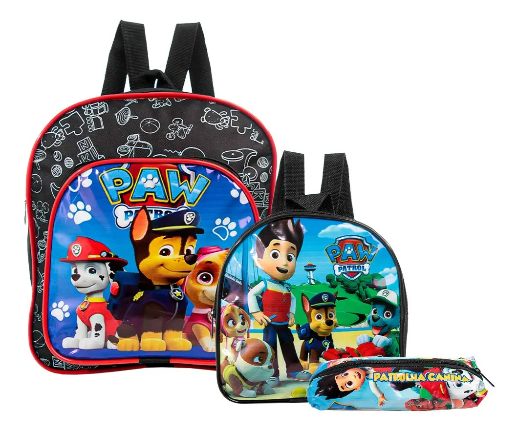 Mochila Escolar Patrulha Canina Skye E Marshal Costas Preto Liso