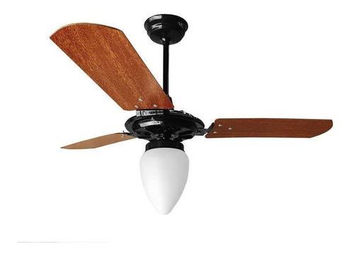 Ventilador De Teto Pto/mg Com Globo Fechado Pás De Mdf 220 V Cor da estrutura Preto Cor das pás Mogno 220V