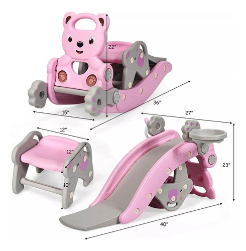 Juego Tobogán Resbaladilla Infantil Escalador 6 en 1 con Canasta de Baloncesto Color Rosa Wette