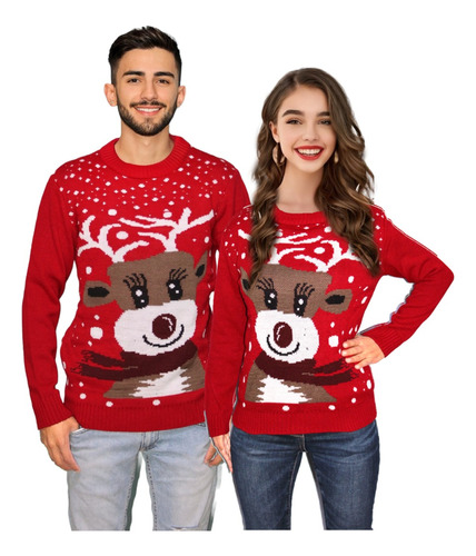 Duo 2 Sueters Navideños De Reno Copos De Nieve Ugly Sweater