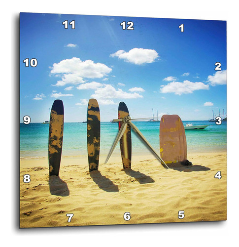 3drose Dpp__2 Tablas De Surf En La Arena Reloj De Pared, 13 