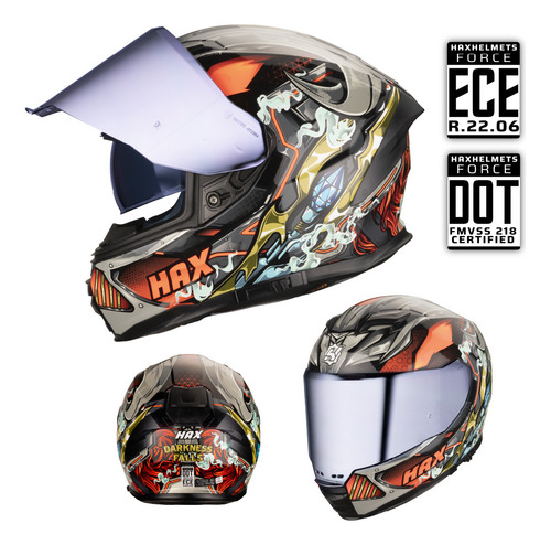 Hax. Casco Para Motociclista Dot + Ece 06. Force Darkness