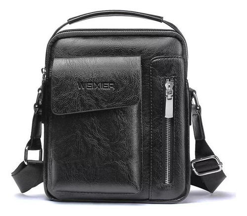 Bolsa de ombro de couro masculina Bolsa de ombro retrô cor preta