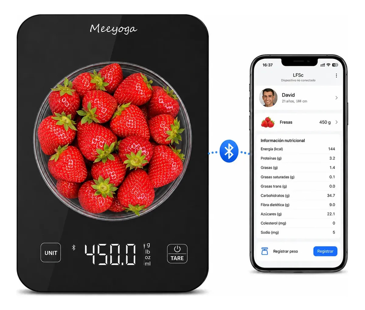 Báscula Digital Cocina Meeyoga Vidrio Templado Inteligente 10kg Con App