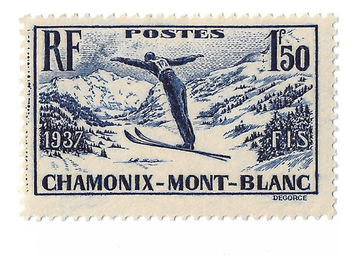  Francia 1937 Campeonato Ski Alpino Antiguo Sello Mint 334 